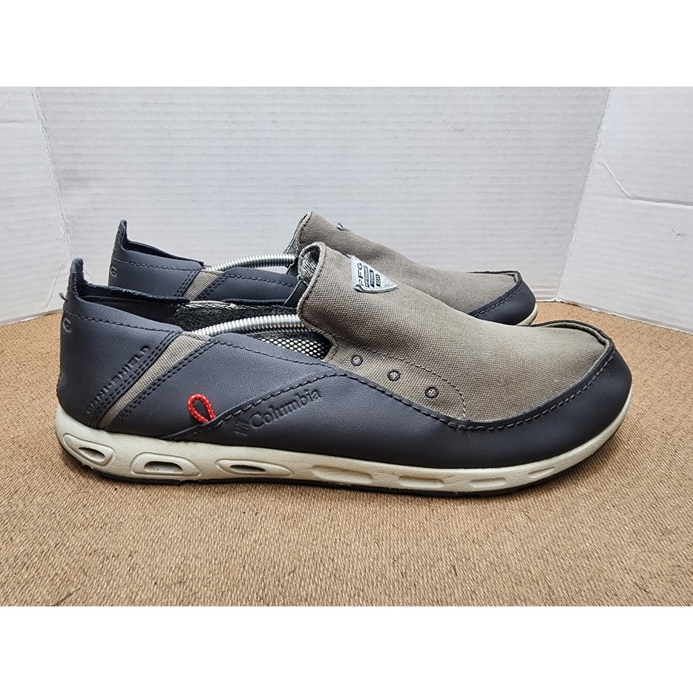 Columbia PFG Bahama Vent Boat Shoes Men's 14 Gray Black Canvas Slip-On Casual